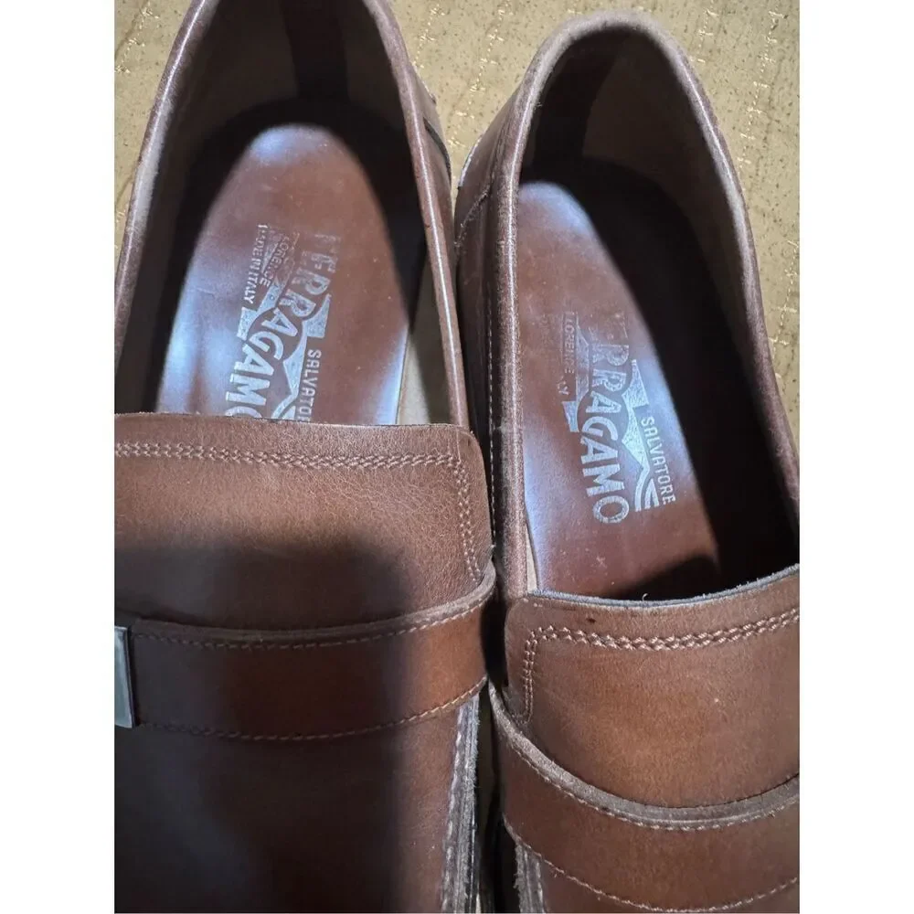 Salvatore Ferragamo brown leather dress shoe loafers men’s 8 1/2